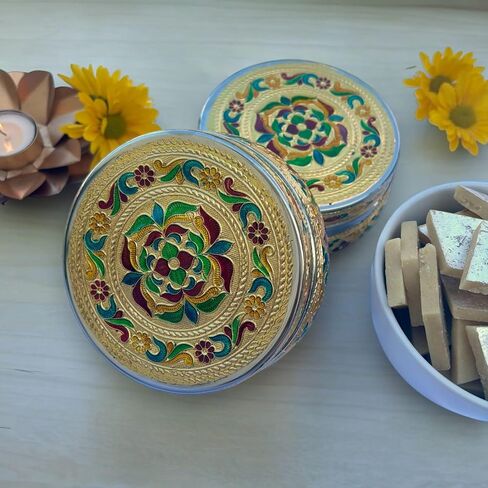 LOVENSPIRE 4ct Steel Sweet Box, Spice Box, Ladoo Box, Spice Storage, Mehndi Favors, Mithai Box, Desi Gift Boxes, Indian Favor Boxes, Laddoo Boxes, Sweets Box, Puja Favor, Pooja Favor, in Saudi Arabia