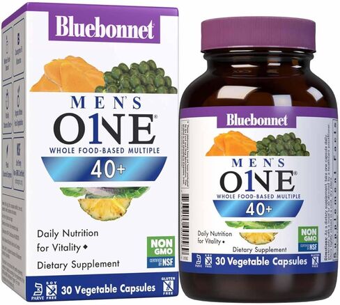 Bluebonnet Nutrition Mens' ONE 40+ Whole Food-Based Multiple, Men Multivitamin for Men 40+, Soy-Free, Non-GMO, Gluten Free, Kosher, 30 Vegetable Capsules, 30 Servings in Saudi Arabia