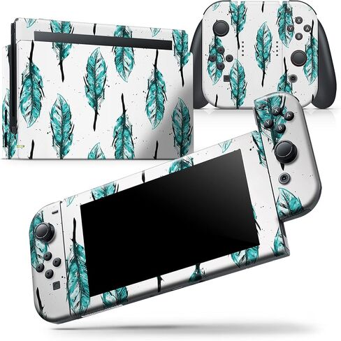 Design Skinz - متوافق مع Nintendo DSi XL - غطاء حماية من الفينيل مقاوم للخدش وقابل للإزالة - ريش بألوان مائية مخضرة متناثرة in Saudi Arabia