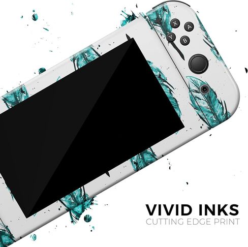 Design Skinz - متوافق مع Nintendo DSi XL - غطاء حماية من الفينيل مقاوم للخدش وقابل للإزالة - ريش بألوان مائية مخضرة متناثرة in Saudi Arabia
