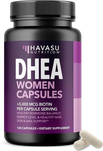 HAVASU NUTRITION DHEA 50 مجم قوة إضافية مصممة لتعزيز طاقة الشباب وتوازن مستويات الهرمونات ودعم كتلة العضلات الهزيلة، غير معدلة وراثيًا، مكمل للرجال والنساء، 60 كبسولة in Kuwait