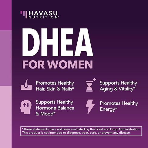 HAVASU NUTRITION DHEA 50 مجم قوة إضافية مصممة لتعزيز طاقة الشباب وتوازن مستويات الهرمونات ودعم كتلة العضلات الهزيلة، غير معدلة وراثيًا، مكمل للرجال والنساء، 60 كبسولة in Kuwait