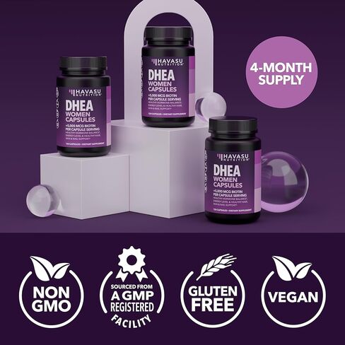 HAVASU NUTRITION DHEA 50 مجم قوة إضافية مصممة لتعزيز طاقة الشباب وتوازن مستويات الهرمونات ودعم كتلة العضلات الهزيلة، غير معدلة وراثيًا، مكمل للرجال والنساء، 60 كبسولة in Kuwait