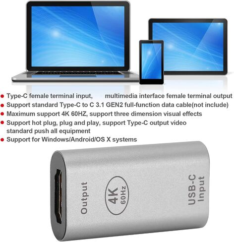 محول من النوع C إلى HDMI أنثى إلى أنثى مع محول فيديو صغير 4K 60 هرتز لأنظمة Windows in Saudi Arabia