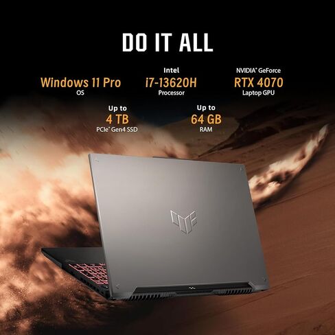 كمبيوتر محمول للألعاب ASUS TUF F17، شاشة 17.3 WQHD 2K 240 هرتز، NVIDIA RTX 4070، Intel i7-13620H(حتى 4.9 جيجا هرتز)، 64 جيجا DDR5، 4 تيرابايت SSD، Windows 11 Pro، FX707VI-NS74 in Saudi Arabia