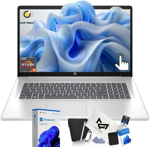 كمبيوتر محمول HP Flagship 17 يعمل باللمس - كمبيوتر محمول للأعمال مقاس 17.3 بوصة مضاد للتوهج HD+، نظام تشغيل Windows 11 Pro مع Copilot AI، AMD Ryzen 5 7430U (يصل إلى 4.3 جيجا هرتز)، Wi-Fi 6، شحن سريع، لوحة مفاتيح رقمية | ذاكرة وصول عشوائي 32 جيجابايت + 1 ت in Kuwait