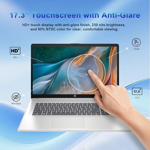 كمبيوتر محمول HP Flagship 17 يعمل باللمس - كمبيوتر محمول للأعمال مقاس 17.3 بوصة مضاد للتوهج HD+، نظام تشغيل Windows 11 Pro مع Copilot AI، AMD Ryzen 5 7430U (يصل إلى 4.3 جيجا هرتز)، Wi-Fi 6، شحن سريع، لوحة مفاتيح رقمية | ذاكرة وصول عشوائي 32 جيجابايت + 1 ت in Kuwait