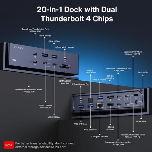 iVANKY Dual Thunderbolt 4 Chips FusionDock Max 1 لشاشة رباعية 6K@60 هرتز (قاعدة 20 في 1 لنظام التشغيل Mac) محور محطة الإرساء، Windows غير متوافق (متجدد) in Saudi Arabia