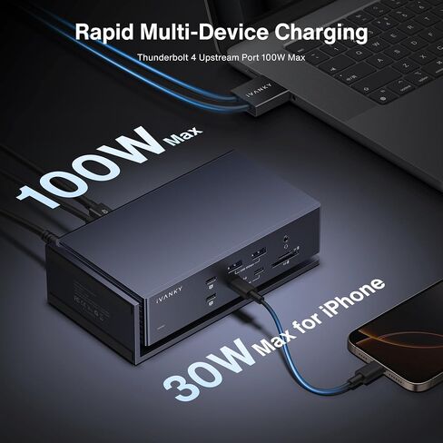 iVANKY Dual Thunderbolt 4 Chips FusionDock Max 1 لشاشة رباعية 6K@60 هرتز (قاعدة 20 في 1 لنظام التشغيل Mac) محور محطة الإرساء، Windows غير متوافق (متجدد) in Saudi Arabia