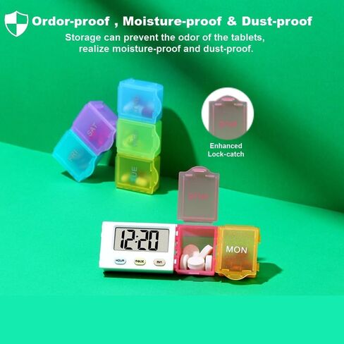 [2024New] 1 Day 4 Times Pill Organizer,5 Alarms+1 Timer,Loud Sound,Large Compartment,Large Screen,Moisture-Proof Design,Hold Vitamins,Fish Oil,Weekly Pill Box/Cases,Daily Medicine Dispenser in Kuwait