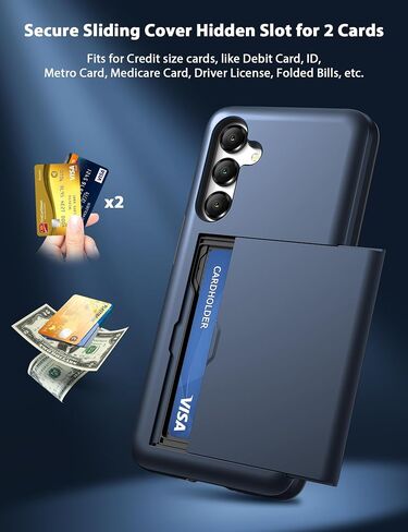 TOPAUX for Samsung A16 5G Wallet Case Galaxy A17 5G Wallet Case 2 Credit Card Holder Slide Cover Back Pocket ID Slot Raised Bezel Dual Layer Rugged Bumper Anti-Scratch Protective Hard Shell Black in Saudi Arabia