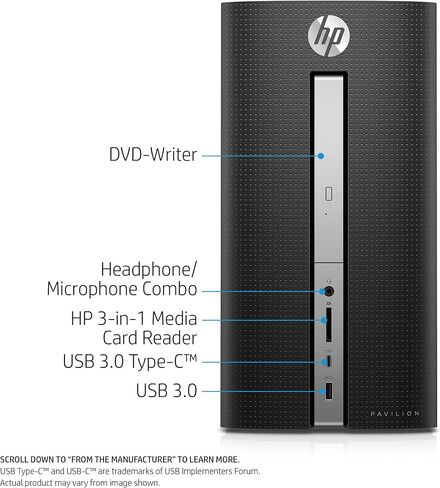كمبيوتر مكتبي اتش بي بافيليون، انتل كور i7-7700، ذاكرة الوصول العشوائي 12 جيجا، قرص صلب 1 تيرابايت، ويندوز 10 (570-p030، اسود) in Saudi Arabia