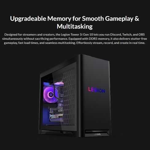 كمبيوتر مكتبي للألعاب Lenovo Legion Tower 5i Gen 10 - NVIDIA RTX 5070 Ti، Intel 24-Core Ultra 9 275HX (حتى 5.40 جيجاهرتز)، 64 جيجابايت DDR5، 2 تيرابايت SSD + 2 تيرابايت HDD، Wi-Fi 6E، Win11 Pro، مع لوحة مفاتيح وماوس وملحقات in Saudi Arabia