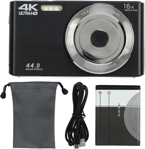 Digital Camera, 44MP 16X Digital Zoom 4K Camera with 2.8in HD Screen, Built in Fill Light Anti Shake for Teens Adult Beginner(Black and Silver) (Black) in Saudi Arabia