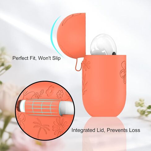 تصميم زهرة MATEPROX متوافق مع حافظة AirPods Pro 3 مع سلسلة مفاتيح/حزام يد، Airpod Pro الجيل الثالث [2025] غطاء حماية لسماعات الرأس من السيليكون يدعم الشحن اللاسلكي - برتقالي in Saudi Arabia