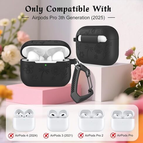 MATEPROX Flower Design Compatible with AirPods Pro 3 Case with Keychain/Hand Strap, Airpod Pro 3rd Generation[2025] Silicone Protective Headphone Cover Support Wireless Charging-Orange in Kuwait