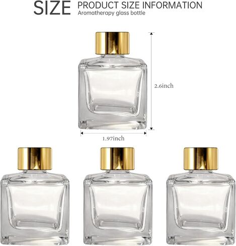 Feel Fragrance Glass Diffuser Bottles with Silver Caps Refillable Diffuser Bottles Set of 4-2.5" High, 50ml 1.7 fl oz. Small Square Shape, Diffuser Jars for Home Fragrance in Saudi Arabia