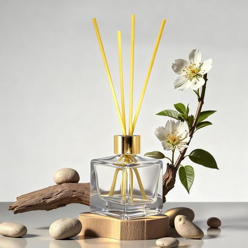 Feel Fragrance Glass Diffuser Bottles with Silver Caps Refillable Diffuser Bottles Set of 4-2.5" High, 50ml 1.7 fl oz. Small Square Shape, Diffuser Jars for Home Fragrance in Saudi Arabia