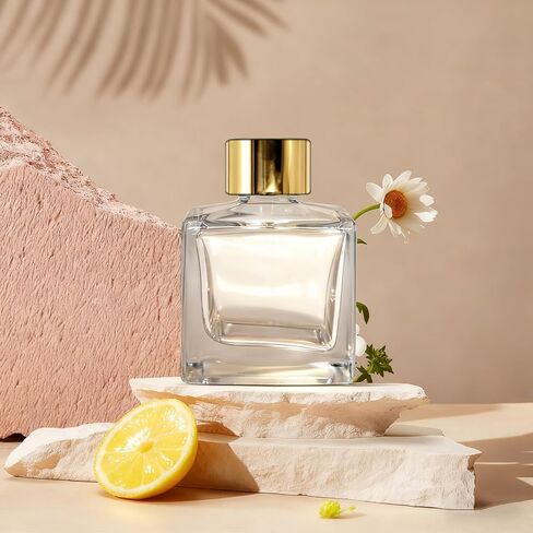 Feel Fragrance Glass Diffuser Bottles with Silver Caps Refillable Diffuser Bottles Set of 4-2.5" High, 50ml 1.7 fl oz. Small Square Shape, Diffuser Jars for Home Fragrance in Saudi Arabia