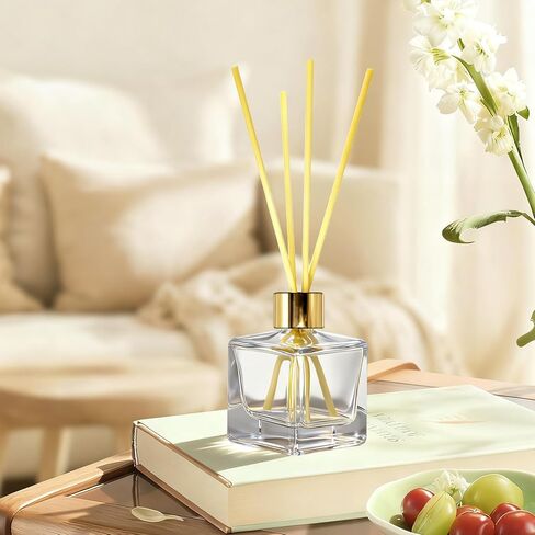 Feel Fragrance Glass Diffuser Bottles with Silver Caps Refillable Diffuser Bottles Set of 4-2.5" High, 50ml 1.7 fl oz. Small Square Shape, Diffuser Jars for Home Fragrance in Saudi Arabia