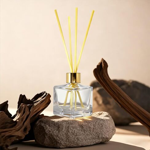 Feel Fragrance Glass Diffuser Bottles with Silver Caps Refillable Diffuser Bottles Set of 4-2.5" High, 50ml 1.7 fl oz. Small Square Shape, Diffuser Jars for Home Fragrance in Saudi Arabia