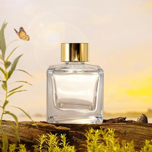 Feel Fragrance Glass Diffuser Bottles with Silver Caps Refillable Diffuser Bottles Set of 4-2.5" High, 50ml 1.7 fl oz. Small Square Shape, Diffuser Jars for Home Fragrance in Saudi Arabia