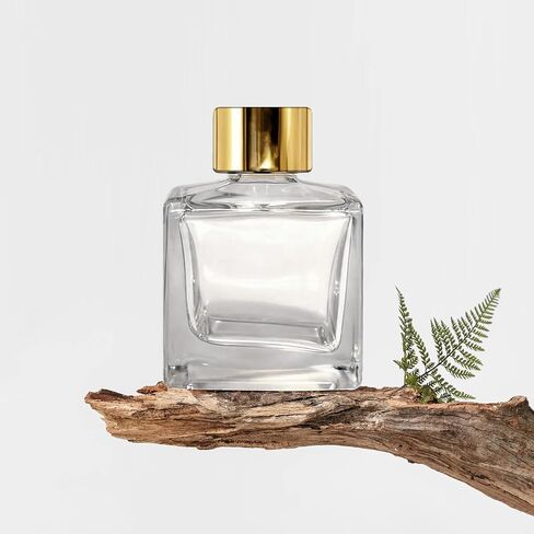 Feel Fragrance Glass Diffuser Bottles with Silver Caps Refillable Diffuser Bottles Set of 4-2.5" High, 50ml 1.7 fl oz. Small Square Shape, Diffuser Jars for Home Fragrance in Saudi Arabia