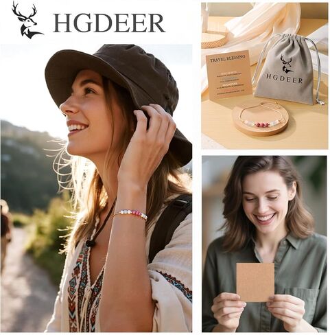 سوار كريستال نعمة السفر للنساء من HGDEER، 4 أحجار كريمة طبيعية مع بطاقة اقتباس، هدية رفيقة الرحلة ذات مغزى in Kuwait