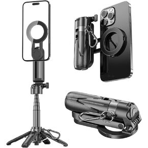4 in 1 Magnetic Tripod Pocket Selfie Stick Extendable Cell Phone Stand Portable Camera Grip Handle with Wireless Detachable Remote Control for Photograph/Live Streaming/Video/Travel (Black) in Kuwait