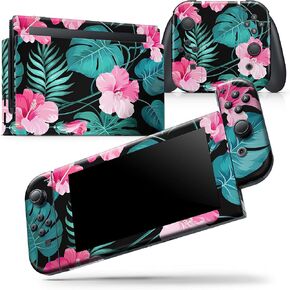 Design Skinz - متوافق مع Nintendo DSi XL - غطاء حماية من الفينيل مقاوم للخدش وقابل للإزالة - نعناع استوائي وزهور وردية زاهية v2 in Kuwait