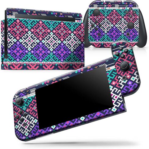 Design Skinz - متوافق مع Nintendo DSi XL - غطاء حماية من الفينيل مقاوم للخدش وقابل للإزالة - وردي وأزرق مخضر بنمط أزتيك ملون حديث in Saudi Arabia