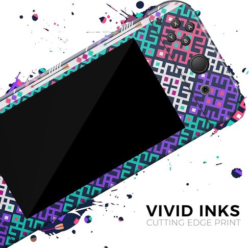 Design Skinz - متوافق مع Nintendo DSi XL - غطاء حماية من الفينيل مقاوم للخدش وقابل للإزالة - وردي وأزرق مخضر بنمط أزتيك ملون حديث in Saudi Arabia