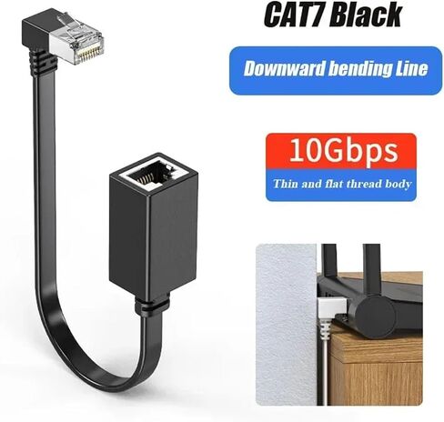 كابل موصل شبكة RJ45 CAT7 90 درجة خط تمديد rj45 مسطح للغاية 10 جيجا زاوية يمين Eblow rj45 سلك توصيل ذكر إلى أنثى (أبيض مستقيم، 0.5 متر) in Saudi Arabia