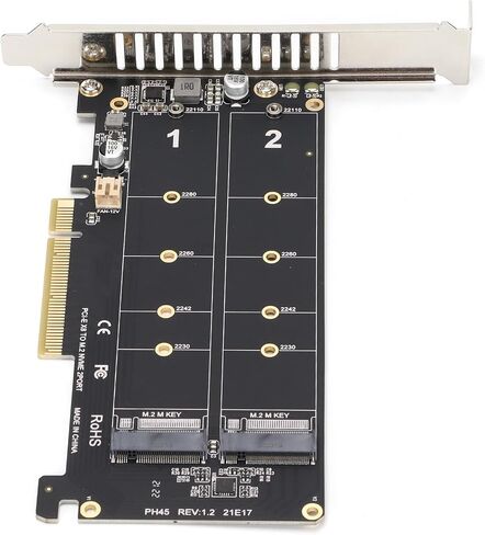 بطاقة محول SUNGOOYUE PH45 PCIe، Dual M.2 NVMe SSD، سرعة نقل 32 جيجابت في الثانية، متوافق مع مفتاح M، مع مجموعة التثبيت (ph45) in Kuwait