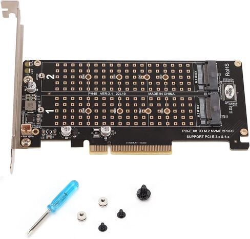 بطاقة محول SUNGOOYUE PH45 PCIe، Dual M.2 NVMe SSD، سرعة نقل 32 جيجابت في الثانية، متوافق مع مفتاح M، مع مجموعة التثبيت (ph45) in Kuwait