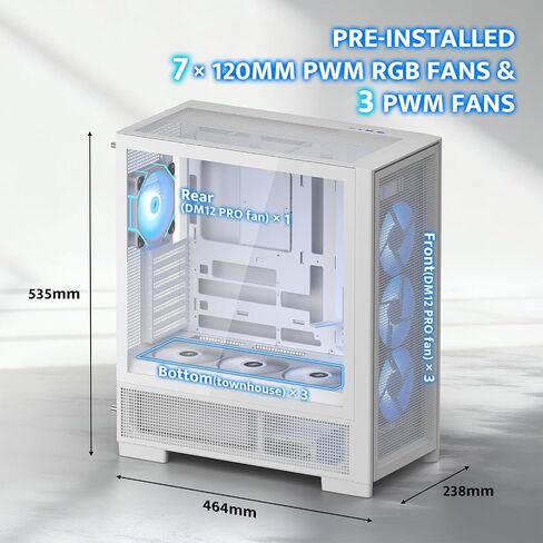 darkFlash AIR NOVA Full Tower E-ATX PC Case, Six-Sided Ventilated Gaming Case, Up to 420mm Radiator, Vertical GPU Mount, Back Connect, Type C, High Airflow, 7 x PWM Fans Included (White) in Saudi Arabia