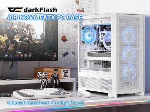 darkFlash AIR NOVA Full Tower E-ATX PC Case, Six-Sided Ventilated Gaming Case, Up to 420mm Radiator, Vertical GPU Mount, Back Connect, Type C, High Airflow, 7 x PWM Fans Included (White) in Saudi Arabia