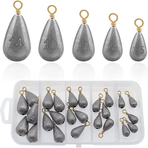 Fishing Weights Sinkers Kit, 25pcs 5 Sizes Bass Casting Drop Shot Weights Lead Fishing Weights for Catfish Saltwater Freshwater in Saudi Arabia