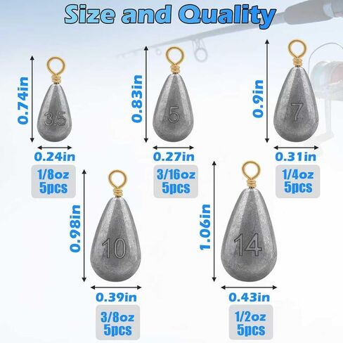 Fishing Weights Sinkers Kit, 25pcs 5 Sizes Bass Casting Drop Shot Weights Lead Fishing Weights for Catfish Saltwater Freshwater in Saudi Arabia