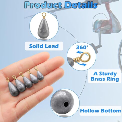 Fishing Weights Sinkers Kit, 25pcs 5 Sizes Bass Casting Drop Shot Weights Lead Fishing Weights for Catfish Saltwater Freshwater in Saudi Arabia