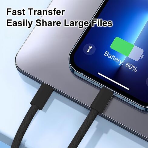 شاحن آيفون سريع، 6FT USB C إلى (لكابل Lightning)، كابل شاحن متين من النوع C لهاتف iPhone 14/13/12/11 Pro Max/XS MAX/XR/XS/iPad، أسود in Saudi Arabia