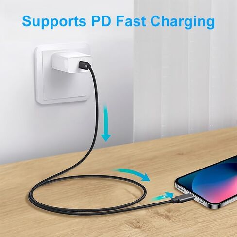 شاحن آيفون سريع، 6FT USB C إلى (لكابل Lightning)، كابل شاحن متين من النوع C لهاتف iPhone 14/13/12/11 Pro Max/XS MAX/XR/XS/iPad، أسود in Saudi Arabia