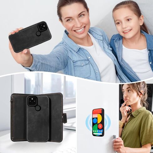 حافظة هاتف Asuwish لهاتف Google Pixel 5 بسحاب ومحفظة بغطاء مغناطيسي قابل للفصل مع واقي شاشة من الزجاج المقسى وحزام حول الجسم وحزام حامل للبطاقات Pixel5 5G Pixle Five G5 للنساء والفتيات باللون الأسود in Saudi Arabia
