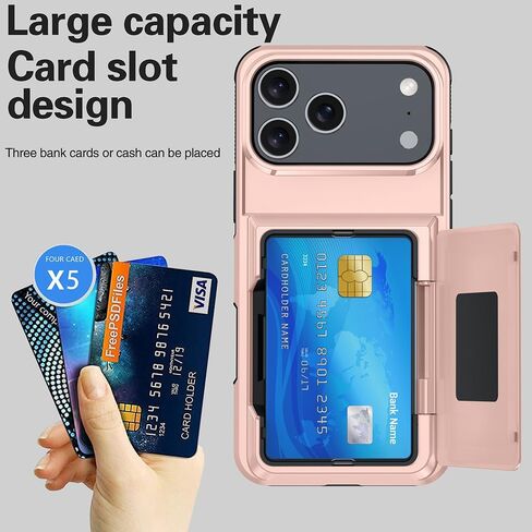 محفظة لهاتف iPhone 17 Pro Max - حافظة واقية أنيقة مع حامل بطاقة (تحمل 5 بطاقات) - ذهبي وردي in Kuwait