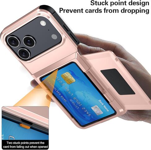 محفظة لهاتف iPhone 17 Pro Max - حافظة واقية أنيقة مع حامل بطاقة (تحمل 5 بطاقات) - ذهبي وردي in Kuwait