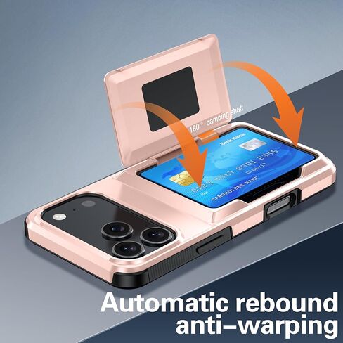 محفظة لهاتف iPhone 17 Pro Max - حافظة واقية أنيقة مع حامل بطاقة (تحمل 5 بطاقات) - ذهبي وردي in Kuwait