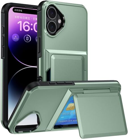 for iPhone 17 Wallet - Style Protective Case with Card Holder (Holds 5 Cards) - Army Green in Kuwait