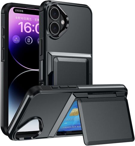 محفظة لهاتف iPhone 17 - حافظة واقية أنيقة مع حامل بطاقة (تحمل 5 بطاقات) - أخضر عسكري in Kuwait