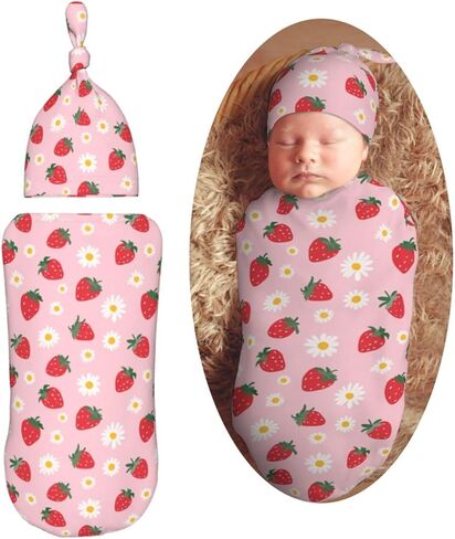 Blak White Panda Bear Pattern Newborn Swaddle Blankets Hat Sets Soft Baby Receiving Blanket Swaddle Sack for Baby Shower Infant Boy Girl Gift in Kuwait