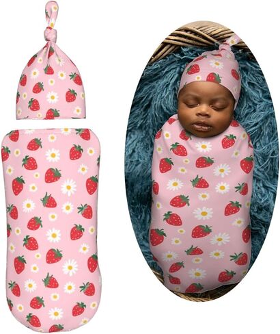 Blak White Panda Bear Pattern Newborn Swaddle Blankets Hat Sets Soft Baby Receiving Blanket Swaddle Sack for Baby Shower Infant Boy Girl Gift in Kuwait